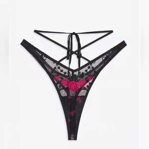 For Love & Lemons Roja Black Rose Strappy Thong Medium Victoria's Secret NWT